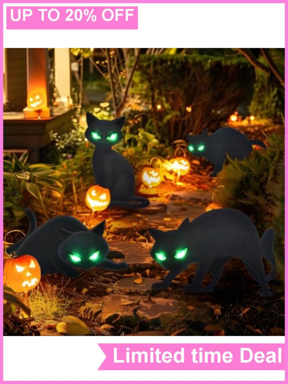 Lighted Black Cat Yard Signs 4 PCS Halloween Outdoor Decor LED Glow Eyes